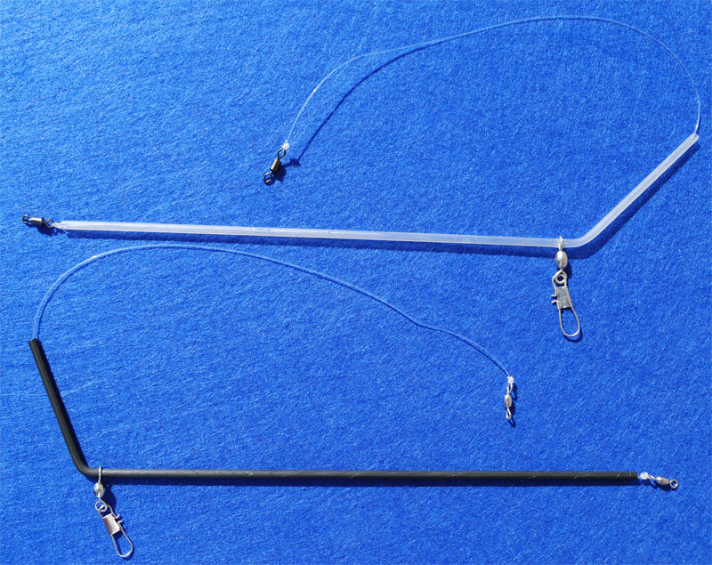 the completed tube or tubing booms rigged for fishing