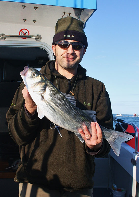 an angler with a Weymouth bass