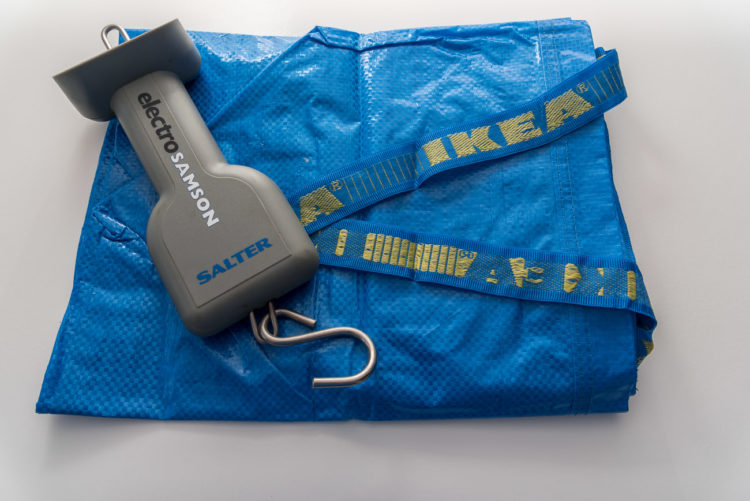 Ikea weigh sling bag folded with scales