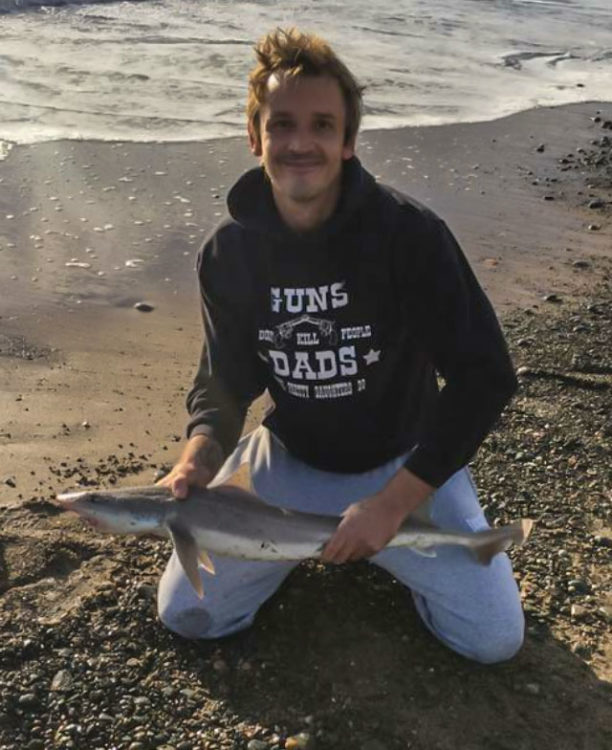 Ben Kelly with his first ever smooth hound caught on fresh wild rag worm