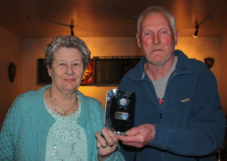 Alan Steadman receiving his trophy from Cup Custodian, Christine Faithfull