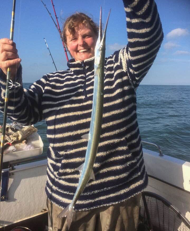 Ruth Parkes with a boat caught garfish