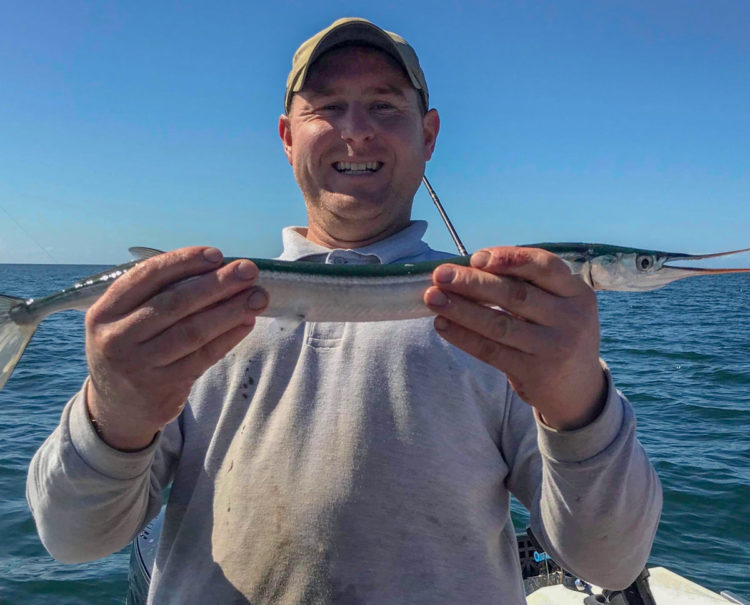 Fylde Boat Angling Club’s Ben Mathews with a nice gar