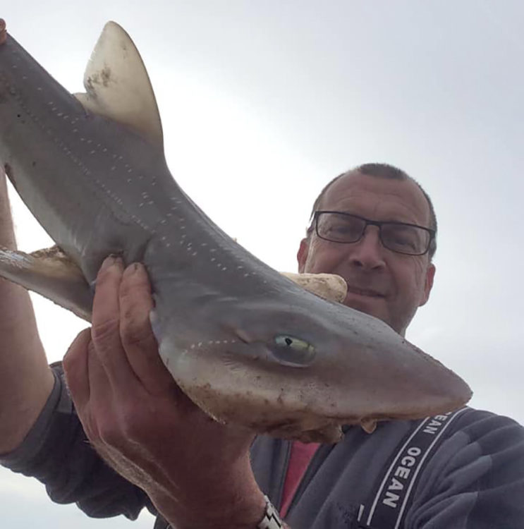 Dave Brown with one of nine hounds