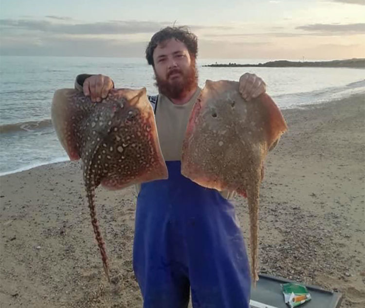 Ben Scammel with a brace of thornback ray