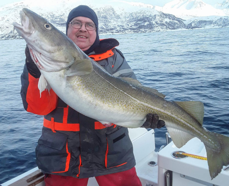 Chris Lyndsey with a 30lb cod while cod fishing in Norway