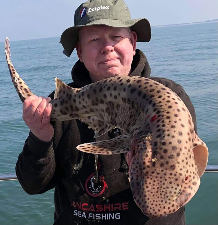 Allan Cordwell with a quality bull huss caught while out on a charter boat from Fleetwood
