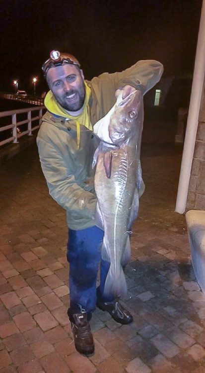 Frankie Costello with 22lb+ cod from the Plymouth shore
